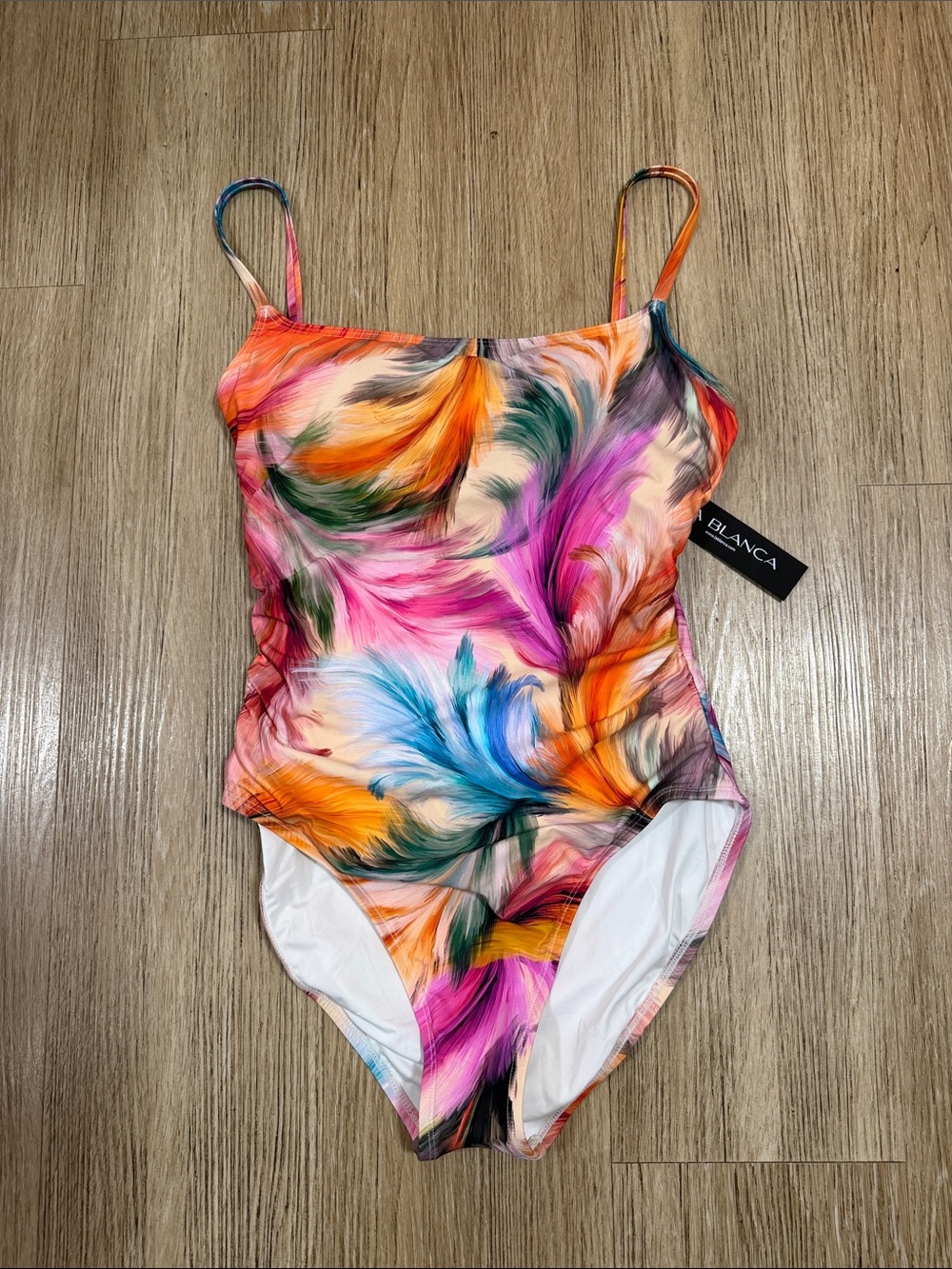 La Blanca Multicolor Feather-Print One-Piece Swimsuit size 10